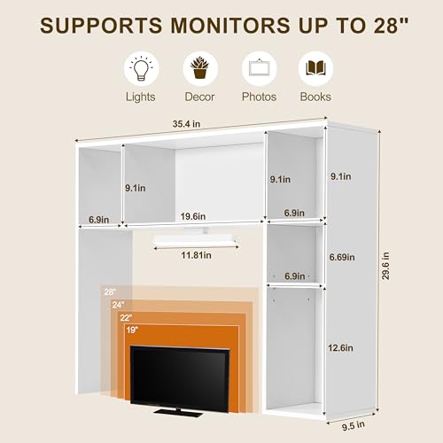 3 Tier Desktop Bookshelf with Rechargeable Eye-Friendly LED Desk Light, Desk Hutch Organizer with 5 Shelves, Wooden Desk Bookshelf for Office, Dorm and Small Space, White - view 2