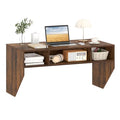 Wall-Mounted Computer Desk, Floating Laptop Desk with 3 Storage Compartments, Space-Saving Home Office Workstation Vanity Table for Bedroom, Study, Living Room (Rustic Brown)