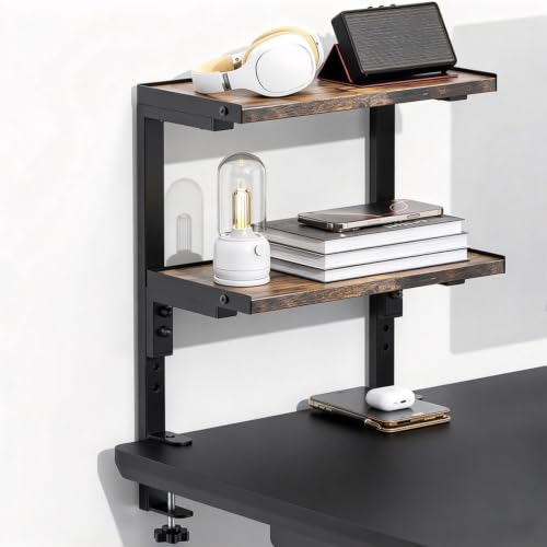 2 Tier Clamp on Desk Shelf (Wood)