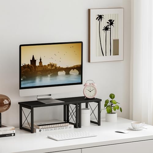 Desk Shelf Desktop Organizer 2 Tier Wood Small Bookshelf,Rustic Brown Freestanding Adjustable, Organizer, Stackable, Desk Stand, Storage Organizers, Kitchen Counter Display Rack - view 4