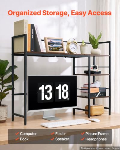Desk Shelf 38.6" W, Desktop Bookshelf Storage Hutch for Computer Monitor, Metal Frame and Wooden Shelf, 4-Tier Desk Display Rack, Multipurpose Desk Organizer Hutch for Dorm, Home, Office - view 3
