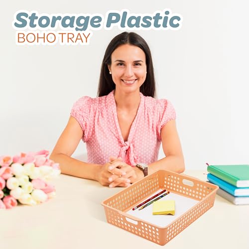 6 Pack Classroom Paper Baskets, Organizing Desk Boho Tray for A4 Papers, Classroom Storage Plastic Paper Bins, Fun Turn In Trays for Teachers and Students, Office Desk Room Trays - view 2