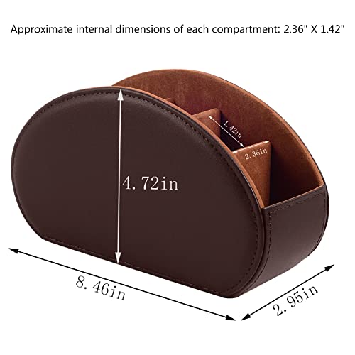 Tv Remote Holder Tray with 5 Compartment,PU Leather Remote Control Holder/Caddy,Placed Media Remote Storage Box/Glasses/Makeup Brush/Office Products/Desktop Organizers Nightstand Decoration (Brown) - view 4