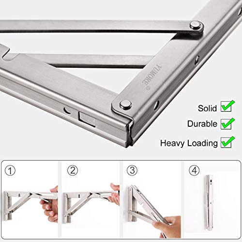Folding Shelf Bracket 18",Heavy Duty Stainless Steel Collapsible Shelf-Bracket Max Load 330lbs Wall Mounted Table Support Hinge for Space-Saving DIY Work Bench with Install Screws, Pack of 2 - view 2
