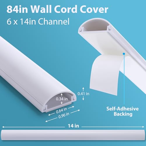 85in Cord Covers for 1-2 Wires on Wall, D-Shaped 1" W x 0.4" H, White - view 2