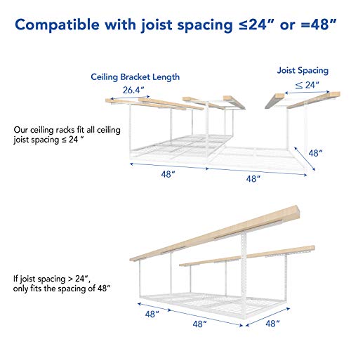 4x8 Overhead Garage Ceiling Storage Rack Organization, White - view 6