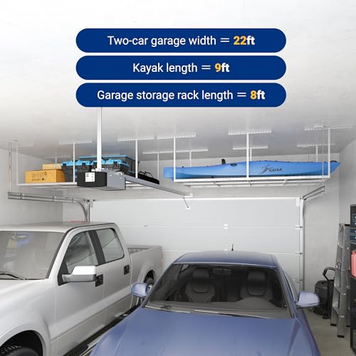 4x8 Overhead Garage Ceiling Storage Rack Organization, White - view 4