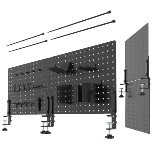 Clamp On Desk Pegboard 32" x 12" with Accessories Black