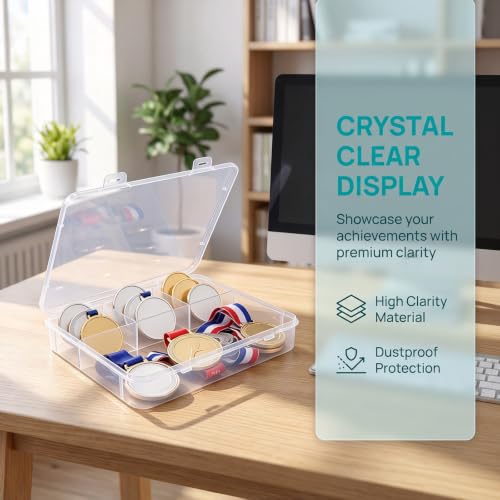 Medal Display Box, Plastic Coin Holder with Compartments for Home Office - view 3