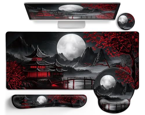 Japanese Ergonomic Mouse Pad with Wrist Rest, Large Desk Mat Set