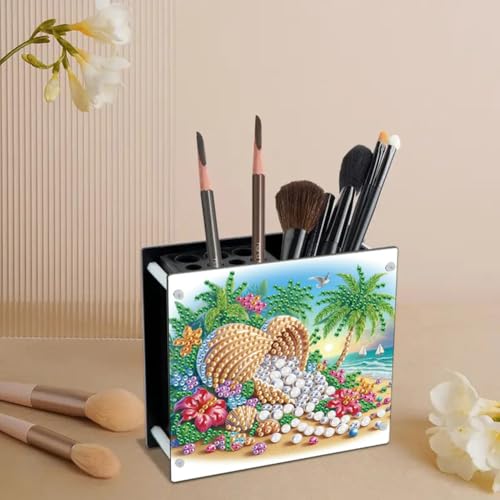 DIY Diamond Art Painting Pen Holder,Seaside DIY Acrylic Special Shaped Pen Organizer, Daily Office Desktop Decoration Storage Item - view 5
