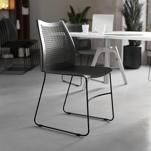 Hercules Series Contoured Lobby Chairs with Air-Vent Honeycomb Backs, Ergonomic Stacking Chairs for Offices, Set of 5, Black - view 2