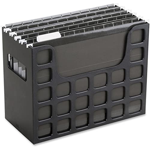 Portable Desktop File, Document Holder for Home and Office, Plastic Organizer Box, Side Handles, Hanging File Folders, Tabs & Inserts, Letter Size, 9-1/2 x 12-3/16 x 6 Inches, Black (23013)