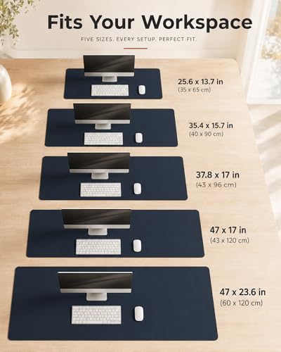 Dual-Sided Desk Mat, FSC Cork & PU Leather Desk Pad, Large Mouse Pad & Writing Surface for Compact Workspace, Non-Slip Waterproof Desk Protector - 25.6" x 13.7", Dark Blue - view 4