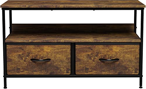 2-Drawer Small TV Stand for Bedroom, Wood Top (Rustic Wood) - view 7