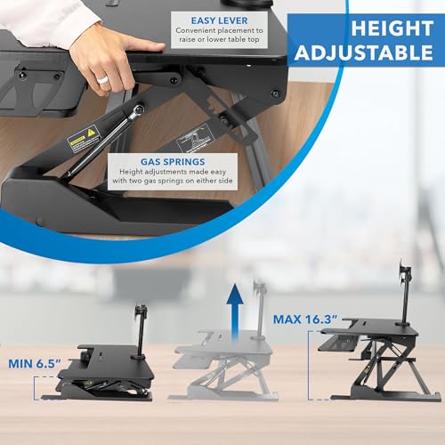 Mount-It! Standing Desk Converter Dual Monitor, 2 Screen Mounts Included, Height Adjustable Desk Riser in Black, Stand Up Desk Convertor Large 36" Wide, Sit Stand Convertor with Manual Lift Gas Spring - view 6