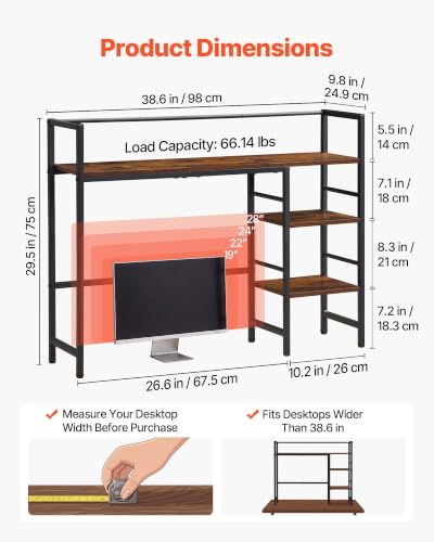 Desk Shelf 38.6" W, Desktop Bookshelf Storage Hutch for Computer Monitor, Metal Frame and Wooden Shelf, 4-Tier Desk Display Rack, Multipurpose Desk Organizer Hutch for Dorm, Home, Office - view 2