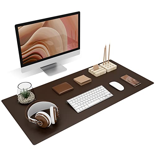 Large Desk Protector Mat, Leather Desk Pad (35.4"x17", Brown) - view 3