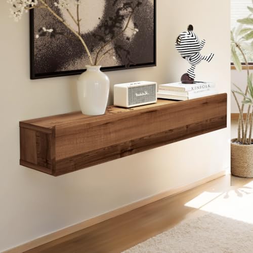 Floating Solid Wood Console Table, 32'' Wall Mounted Narrow Entryway Table with Storage Shelf, Modern Couch Shelves Small Entry Way Tables for Entryway, Front Hall, Hallway (Walnut, 31.5IN)