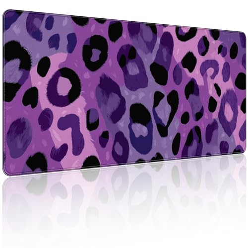 35.4 x 15.7 in, XXL Large Mouse Pad for Desk, Extended Keyboard Mouse Mat for Computer Office, Big Mouse pad with Stitched Edges, Gaming Pc-Purple Leopard Print