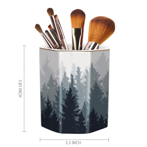 Pencil Pen Holder for Desk, Cute Makeup Brush Holder, Desktop Supplies and Accessories for Women Students, Art Supply Caddy, Forest Pattern - view 2
