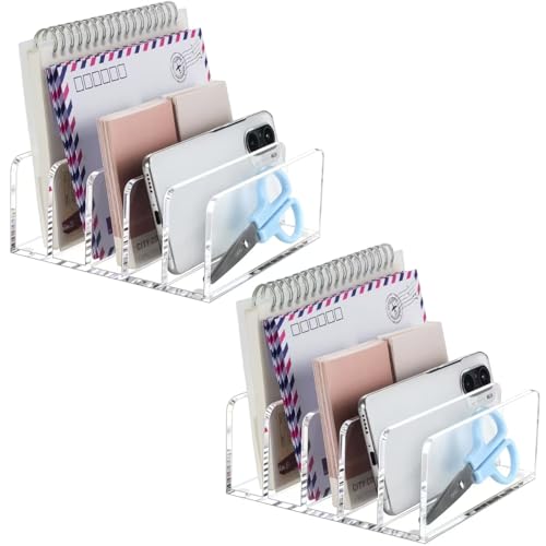 Acrylic Mail Holder, 5 Compartments Multifunction Desk Organizer