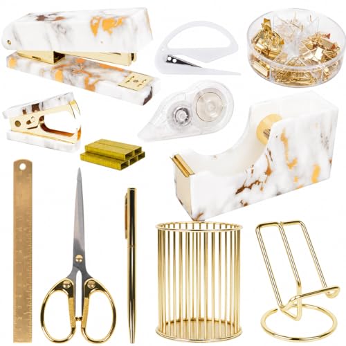 Office Desk Supplies Accessories Women - Women Marble Desk Decor Set Gold