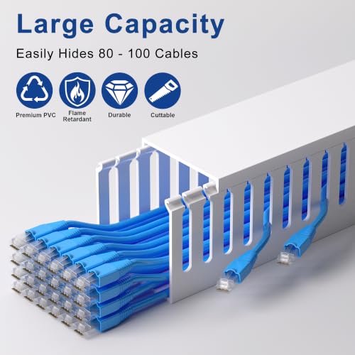 3"H x 3"W Cable Raceway, 6ft Under Desk Wire Management Channel White - view 3