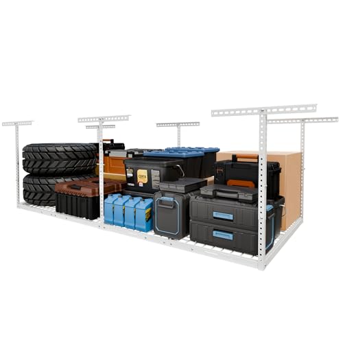 4x8 Overhead Garage Ceiling Storage Rack Organization, White
