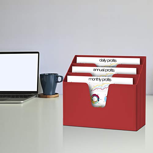 Horizontal Triple File Folder Organizer Sorter, Letter Size, Red - view 2