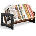 Desktop Bookshelf Organizer, Wood Slanted Desk Bookshelf, Small Tabletop Book Rack, Portable Mini Bookcase for Book Display, Cookbooks, Kids Reading, Office & Home Storage, Rustic Brown