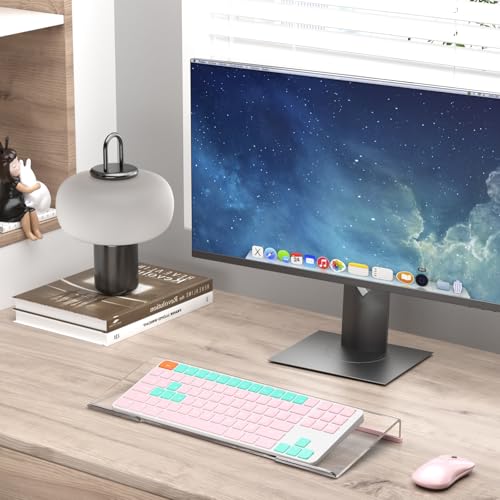 Ergonomic Computer Keyboard Stand - Clear Acrylic Keyboard Riser Tilted Keyboard Holder Keyboard Tray with Lightpink Non-Slip Strip for Easy Typing at Home School Office Desk Accessories - view 4