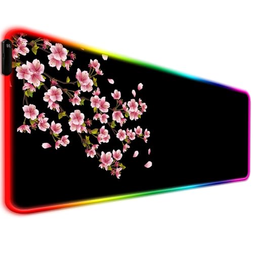RGB Japanese Cherry Blossom Gaming Desk Mat, Sakura XL Mouse Pad