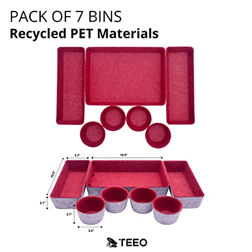 Desk Tray Organizer - Makeup Organizer Drawers Storage - Home Office Cosmetic Bins Dividers Box Closet Compartment - Pack of 7, Burgundy - view 3