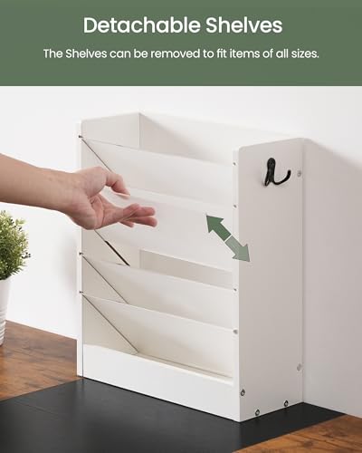 Wall File Holder, 6-Tier File Organizer, Office Supplies Storage Rack, Versatile Desktop Organizer, with Detachable Shelves, with Side Hooks, for Living Room, Study, Home Office, White MWJ02WB - view 2
