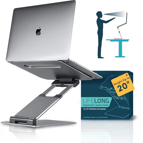 Aluminum Adjustable Laptop Stand, Extra Tall 20" Riser, Grey