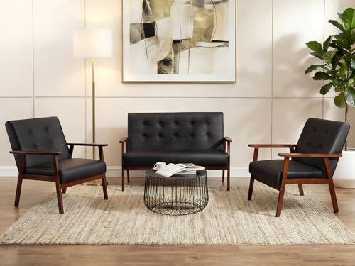 Wooden Loveseat Sofa and Accent Chair Set of 2, Office