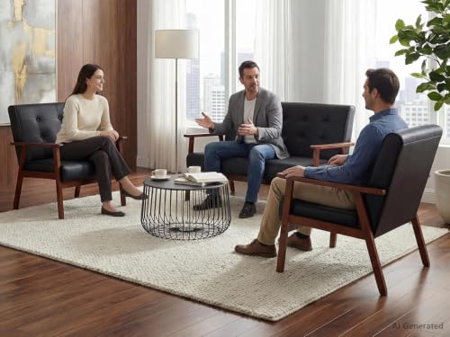 Wooden Loveseat Sofa and Accent Chair Set of 2, Office - view 2