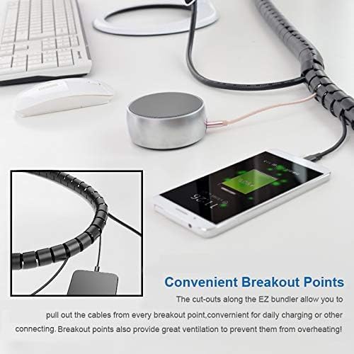 10FT Cable Management Sleeve Organizer,1/2 inch Coiled Cord Organizer w/4 Cable Clips & Guide Clip,Wire Cover Wire Wrap Cable Protector,Messy Cable Tube Hider Solutions TV PC Home Office - view 5