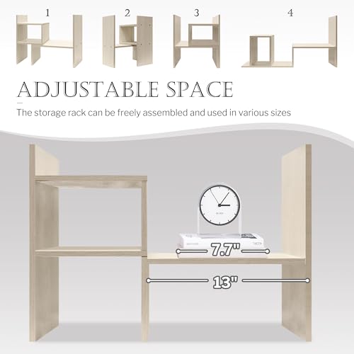 Desktop Organizer Office Storage Rack Adjustable Wood Display Shelf, White, 5 Units, 16"L x 15.8"H x 6.8"W - view 5