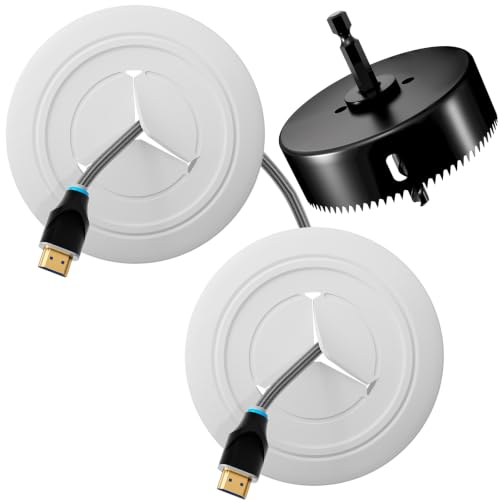 In-Wall Cable Hider 2 Sets, 3" Hole Saw Included, Wall Cable Management Kit for TV, Speaker, Monitor & Other Cables, Large Cable Pass Through with Locking Brackets, Cord Concealer for Clean Setup