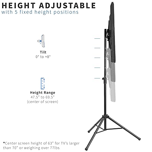 Tripod 37 to 75 inch LCD LED Flat Screen TV Display Floor Stand, Portable Height Adjustable Mount, Black, STAND-TV75T - view 3