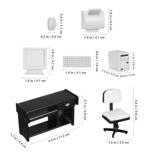 1:12 Dollhouse Office Furniture Set, Miniature Desk Chair Computer Printer Keyboard Accessories Black Office Scene Decor for Dollhouse Study Room - view 2