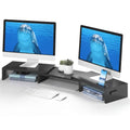 Dual Monitor Stand Riser, Adjustable Length & Swivel Angle, Black