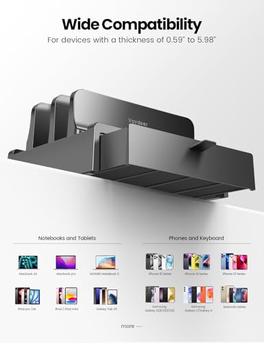 Vertical Laptop Stand with Drawer,Dual Slots Plastic Laptop Holder Storage with Space Saving 4-in-1 Design,Adjustable Laptop Organizer Stand for Desk,Supports MacBook,Chromebook,Surface,Dell - view 4