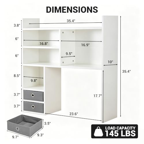 Desktop Bookshelf, High-Capacity Desk Hutch Organizer, White - view 2
