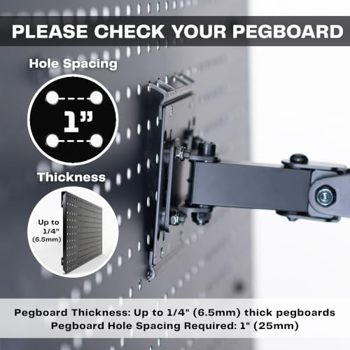 Black Single Monitor Pegboard Mount, Up to 32 in Screens, MOUNT-PB2A - view 4