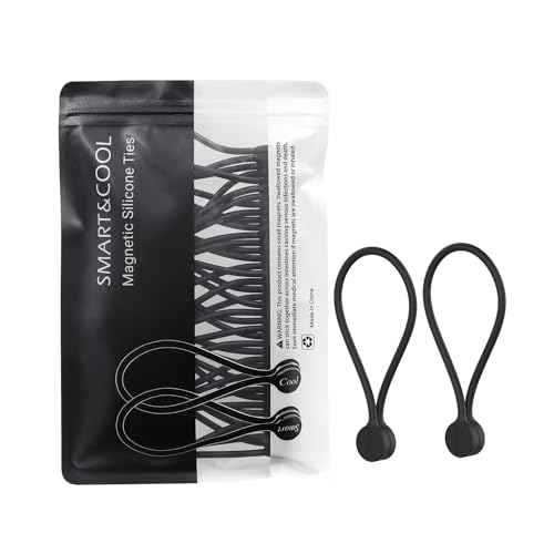 Reusable Silicone Magnetic Cable Ties, Black, 20-Pack