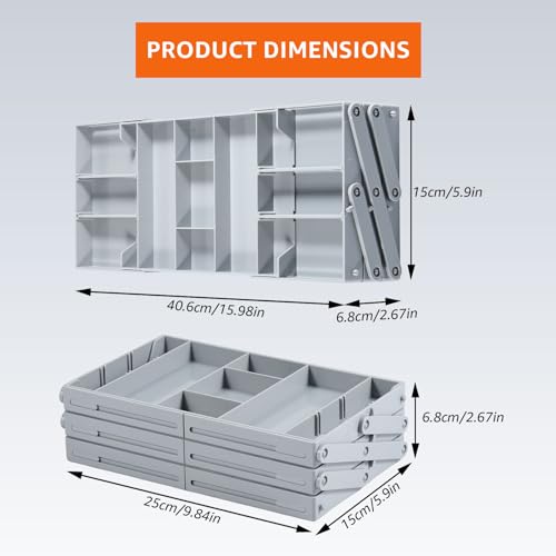 2/3 Tier Drawer Organizer, Collapsible Multi Level Drawer Organizer Tray, Expandable Bathroom Desk Drawer Organizer Trays, Adjustable Compartments Storage Trays for Jewelry (Single Row 3 Tiers) - view 2