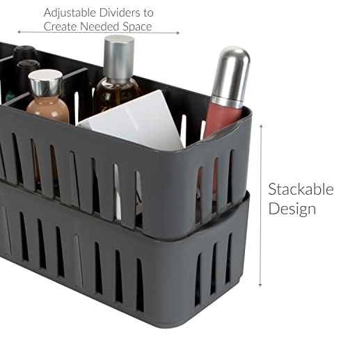 4 Compartment Stackable Bin with Adjustable Dividers | Drawer Organizer | Storage Basket | Good for Office | Desk Supplies | Dorm |Bathroom | Accessories | Make Up | Grey - view 4